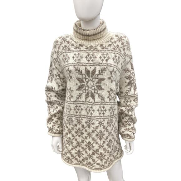 Vintage Skyr Sweater Women’s Size L Turtleneck Snowflake Motif Chunky Knit Cream - Picture 1 of 5